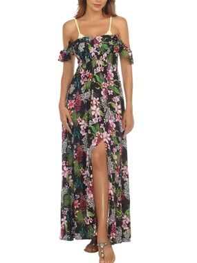 BoHo Me Smocked Off-The-Shoulder Swim Cover-Up Maxi Dress Size Medium